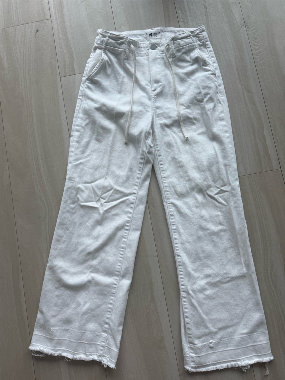 PAIGE Low Rise White Wide-Leg Jeans with Tied Waist